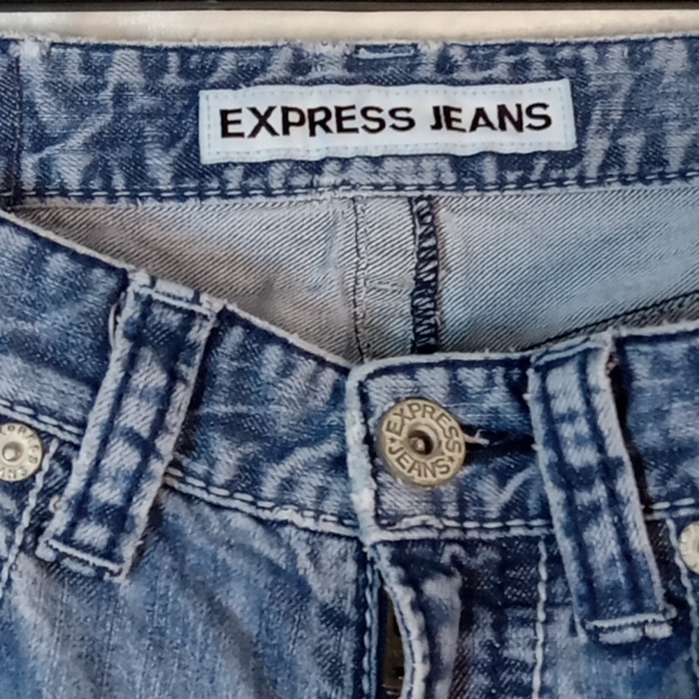 Express distressed blue jeans 32/32 Y2k - Picture 4 of 8